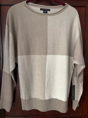 Tahari Taupe Crewneck Knit Sweater